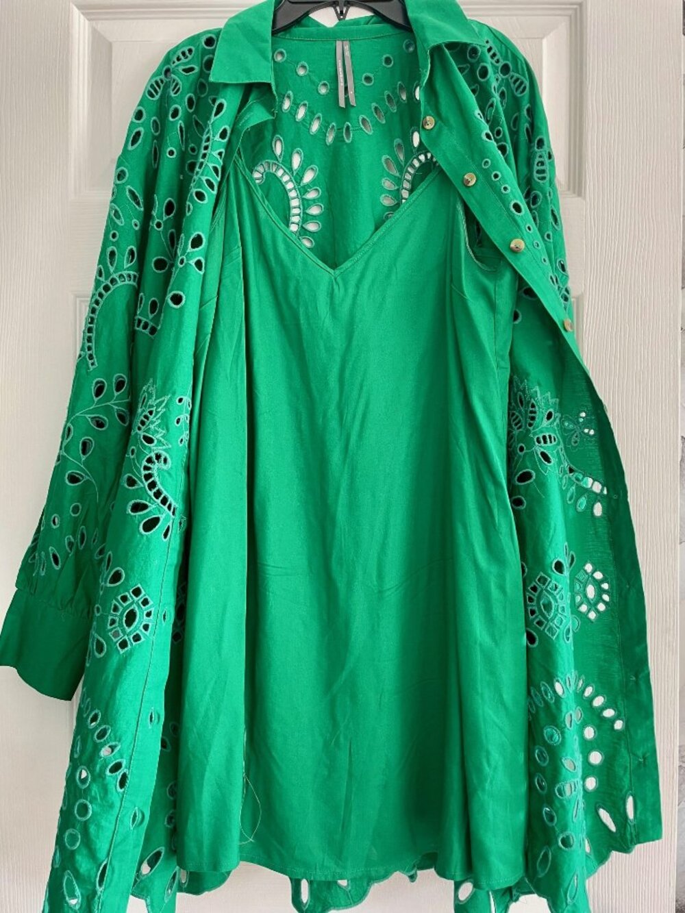 Anthropologie Green Eyelet Embroidered Shirt Dress Size M - Picture 5 of 5